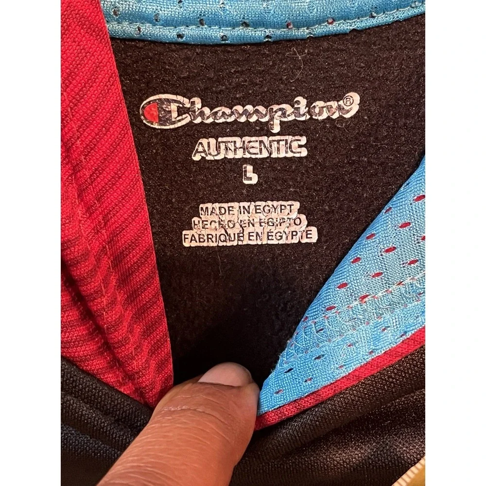 Champion Hooded Sweatshirt Boys Large Black Red Colorblock Pullover‎ Hoodie